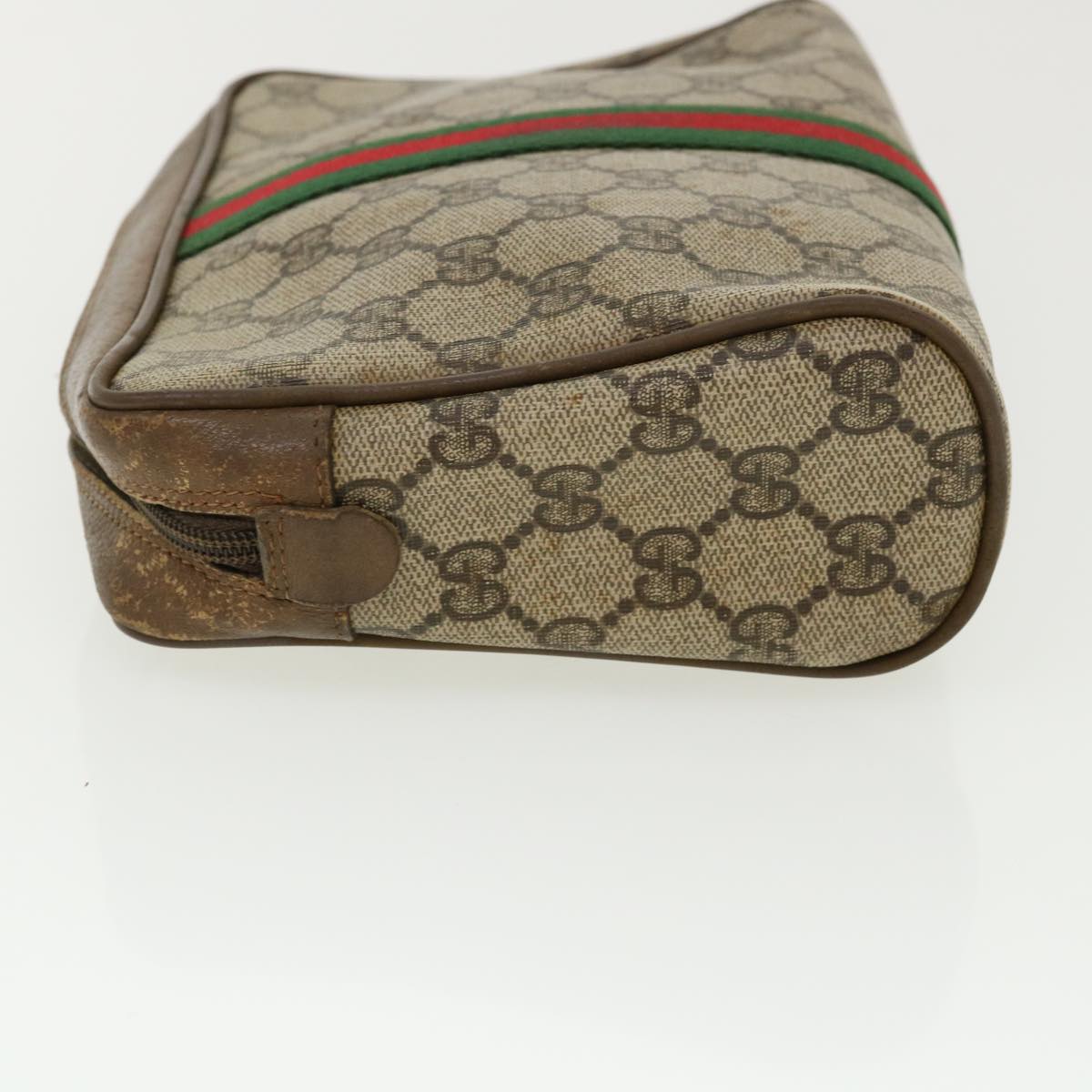 GUCCI Web Sherry Line GG Canvas Clutch Bag PVC Leather Beige Green 37094