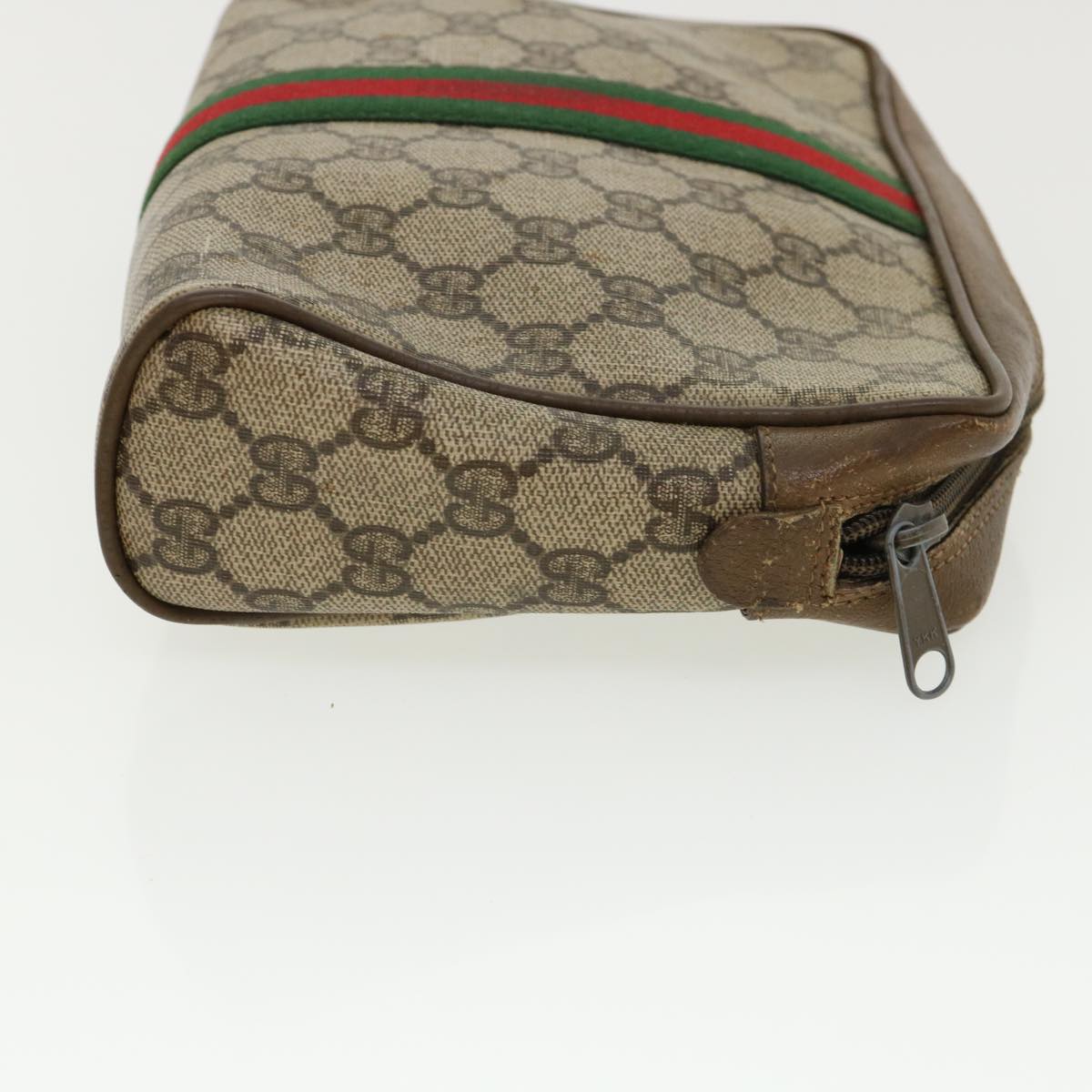 GUCCI Web Sherry Line GG Canvas Clutch Bag PVC Leather Beige Green 37094