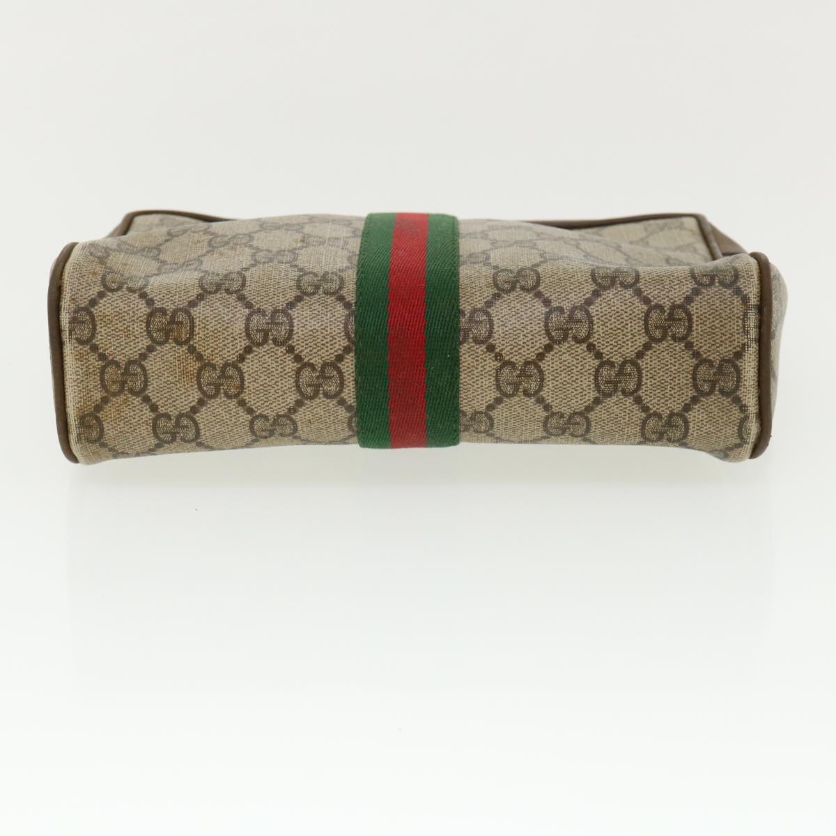 GUCCI Web Sherry Line GG Canvas Clutch Bag PVC Leather Beige Green 37094