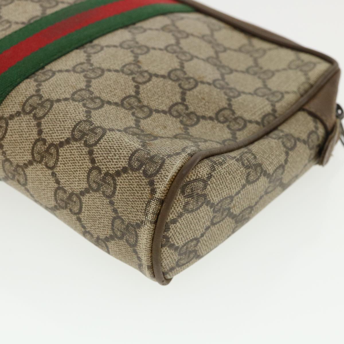 GUCCI Web Sherry Line GG Canvas Clutch Bag PVC Leather Beige Green 37094