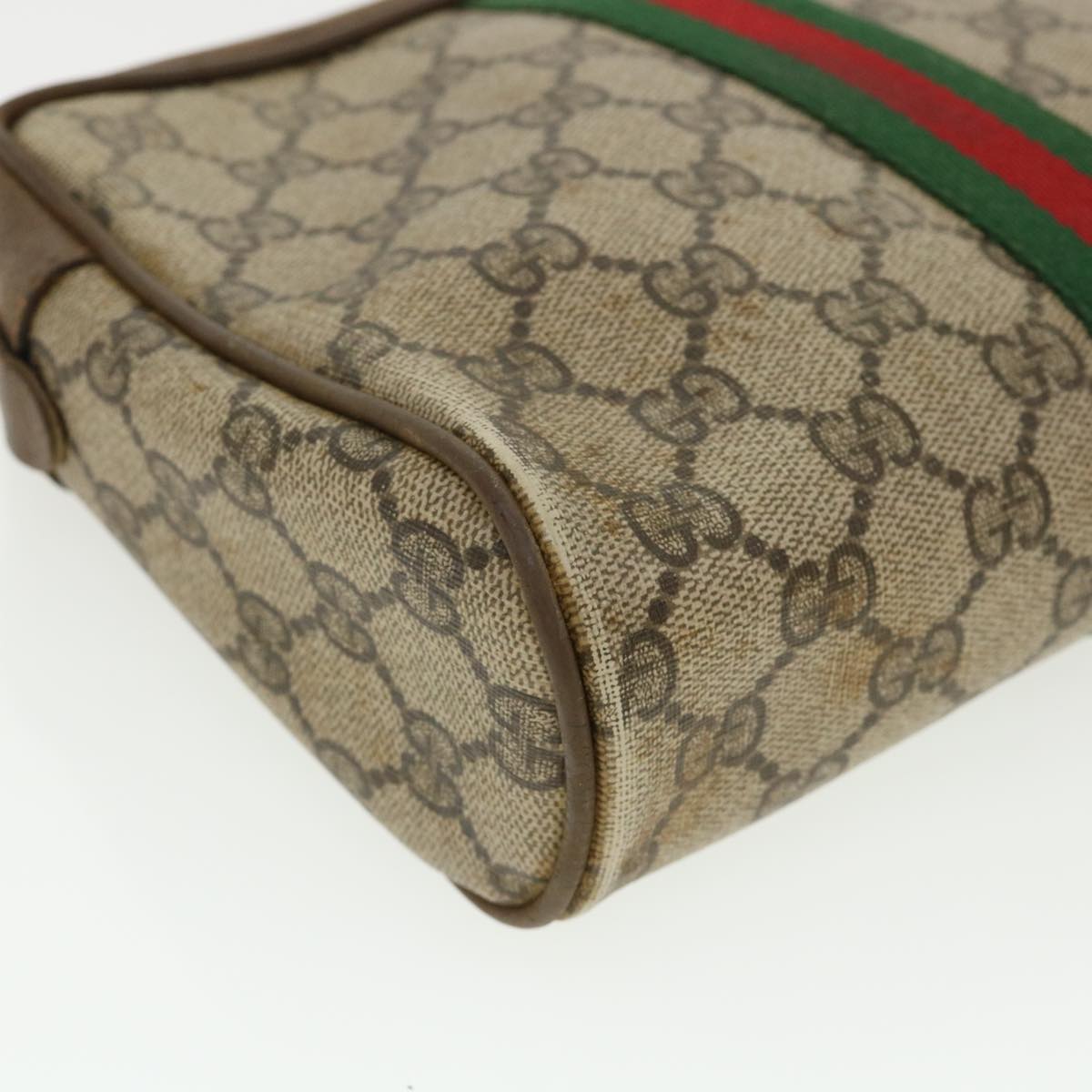 GUCCI Web Sherry Line GG Canvas Clutch Bag PVC Leather Beige Green 37094