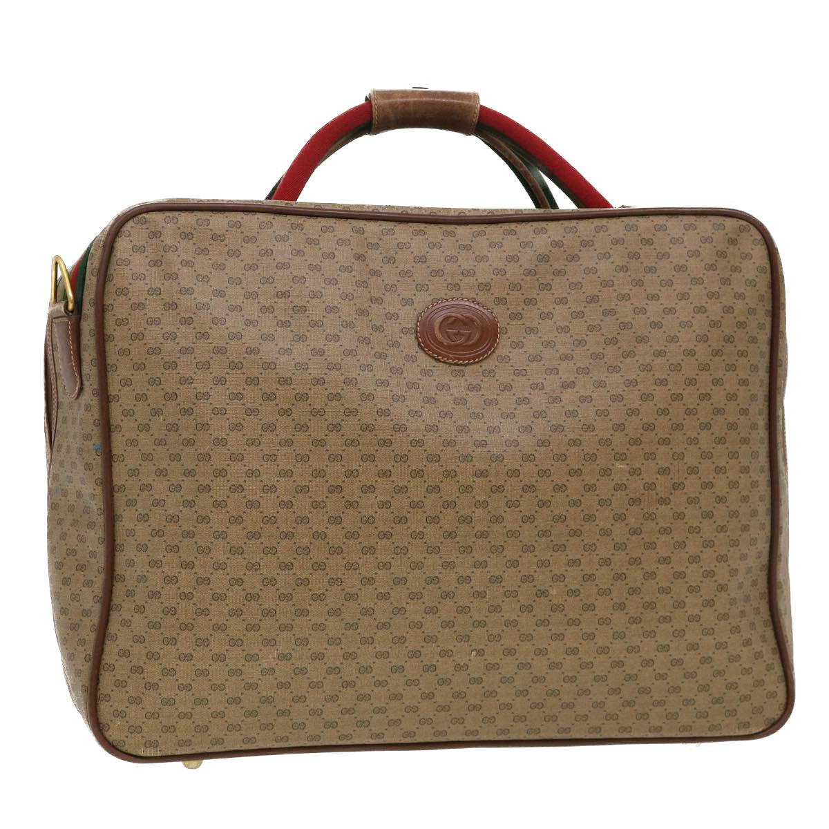 GUCCI Web Sherry Line Micro GG Canvas Boston Bag PVC Leather Brown 38417