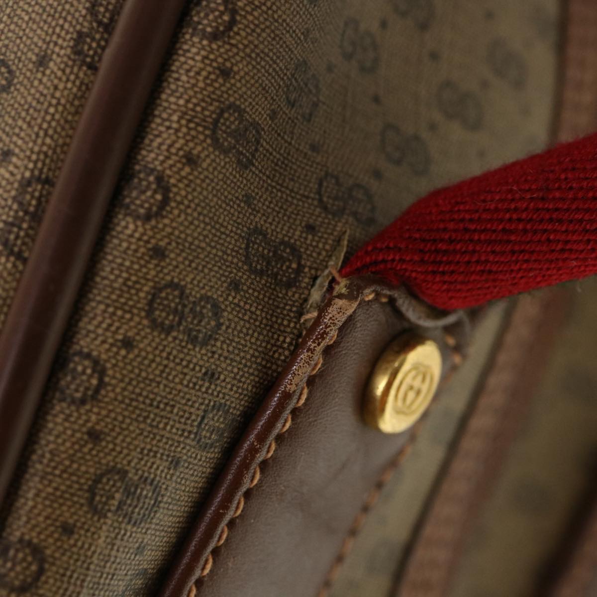 GUCCI Web Sherry Line Micro GG Canvas Boston Bag PVC Leather Brown 38417