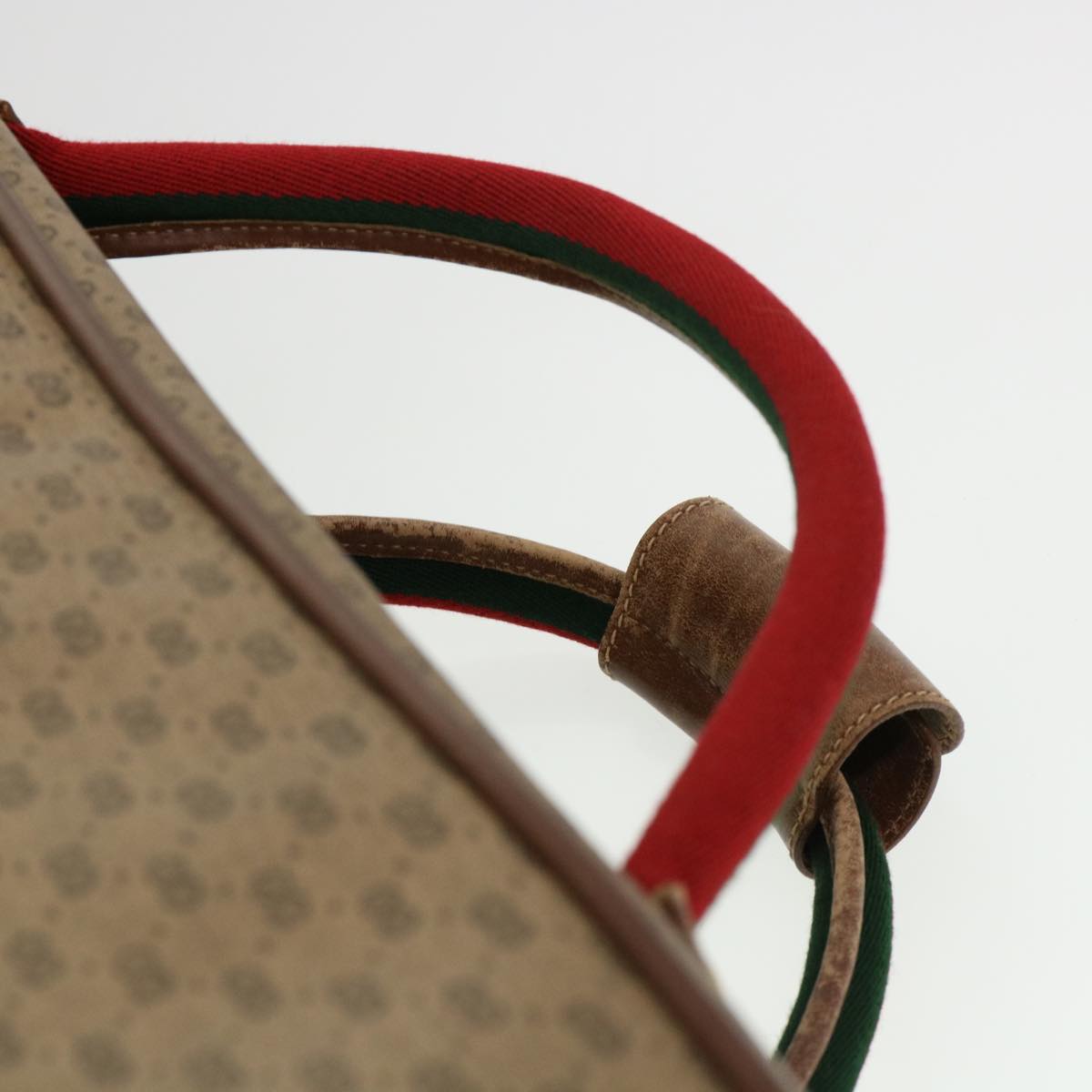 GUCCI Web Sherry Line Micro GG Canvas Boston Bag PVC Leather Brown 38417