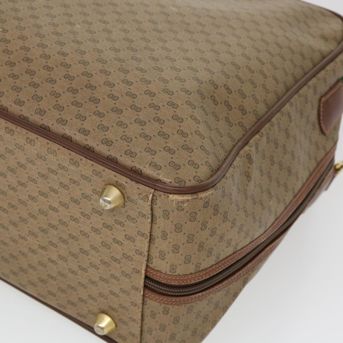 GUCCI Web Sherry Line Micro GG Canvas Boston Bag PVC Leather Brown 38417