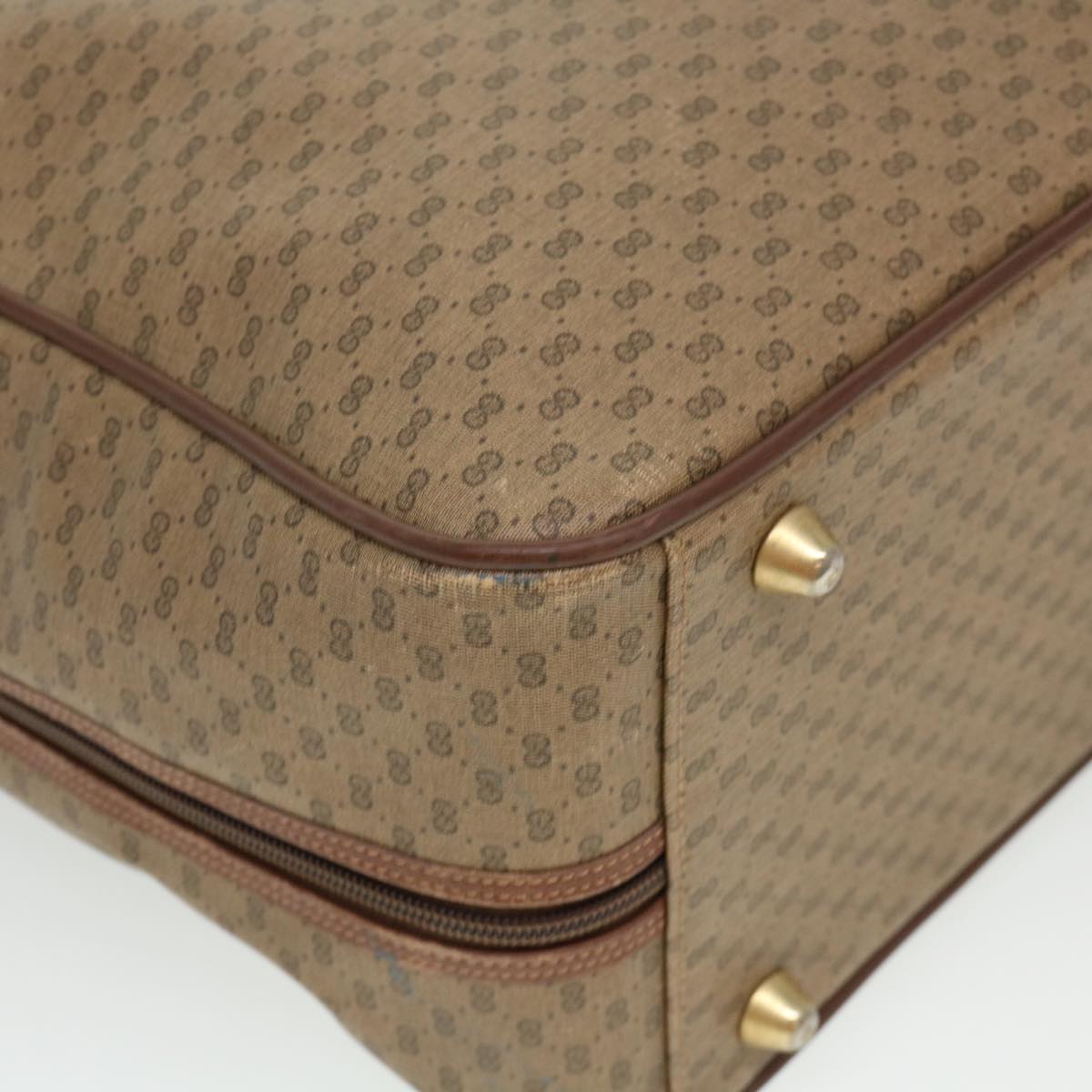 GUCCI Web Sherry Line Micro GG Canvas Boston Bag PVC Leather Brown 38417
