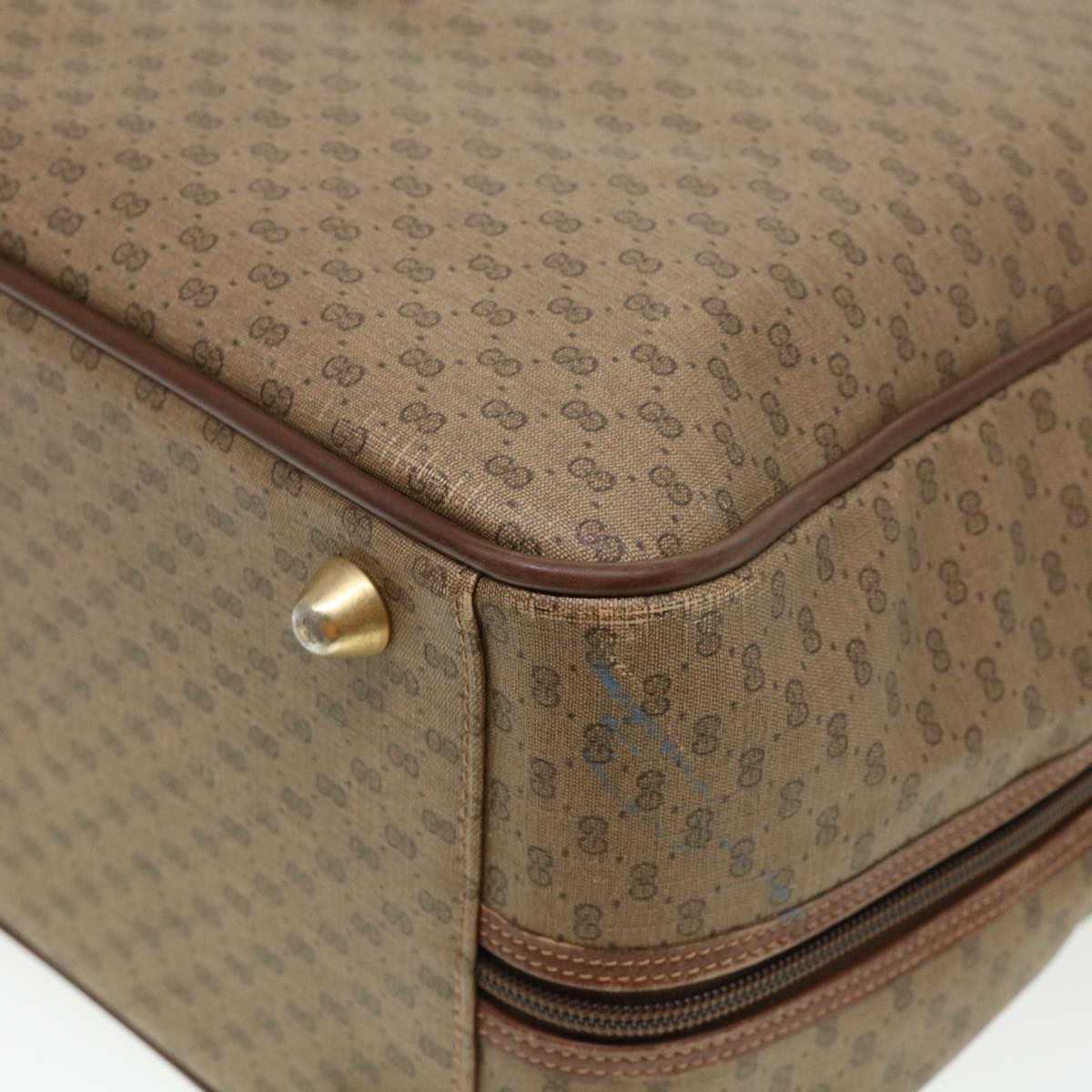 GUCCI Web Sherry Line Micro GG Canvas Boston Bag PVC Leather Brown 38417