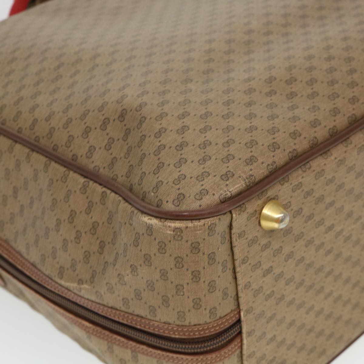 GUCCI Web Sherry Line Micro GG Canvas Boston Bag PVC Leather Brown 38417