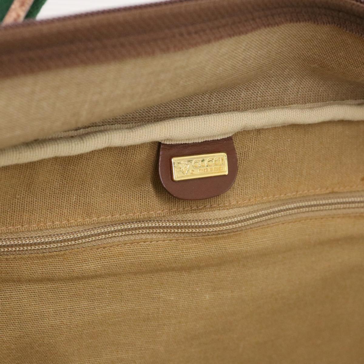 GUCCI Web Sherry Line Micro GG Canvas Boston Bag PVC Leather Brown 38417