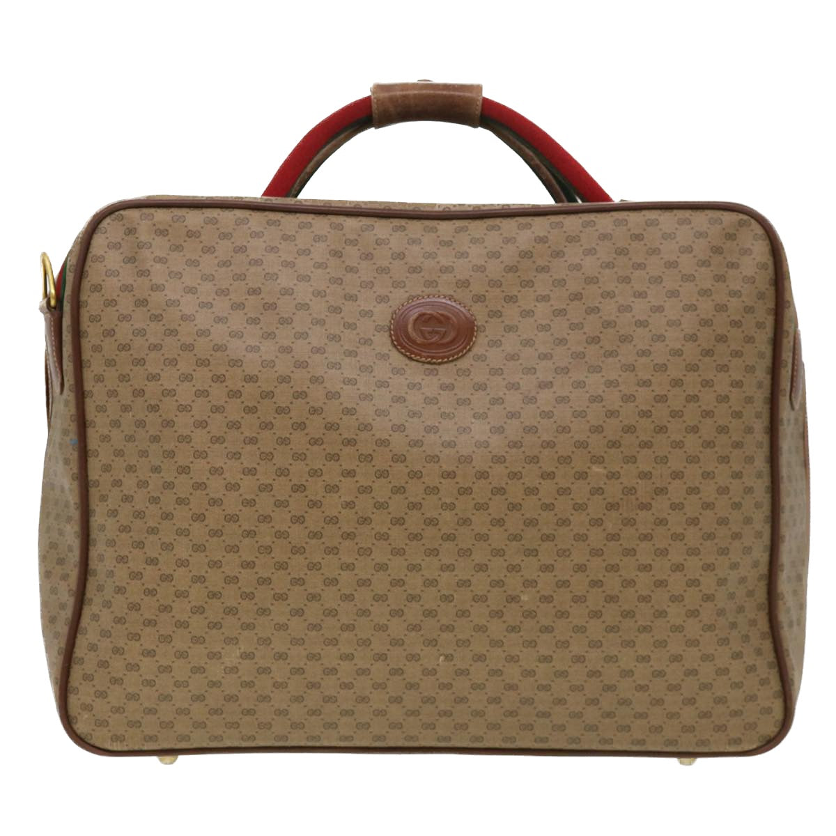 GUCCI Web Sherry Line Micro GG Canvas Boston Bag PVC Leather Brown 38417