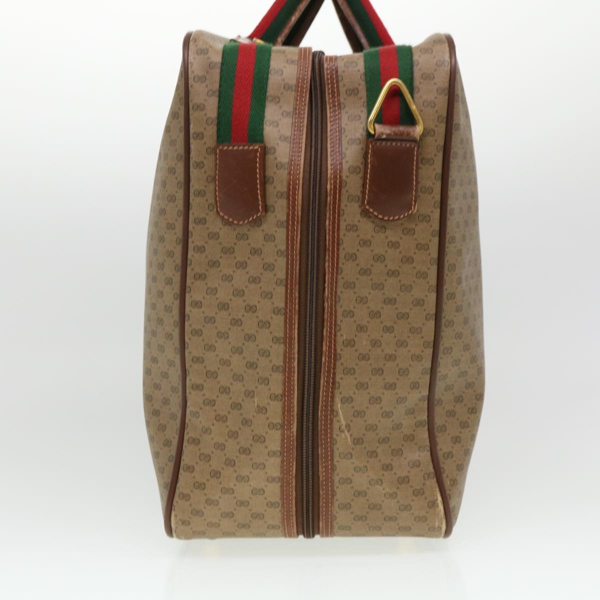 GUCCI Web Sherry Line Micro GG Canvas Boston Bag PVC Leather Brown 38417