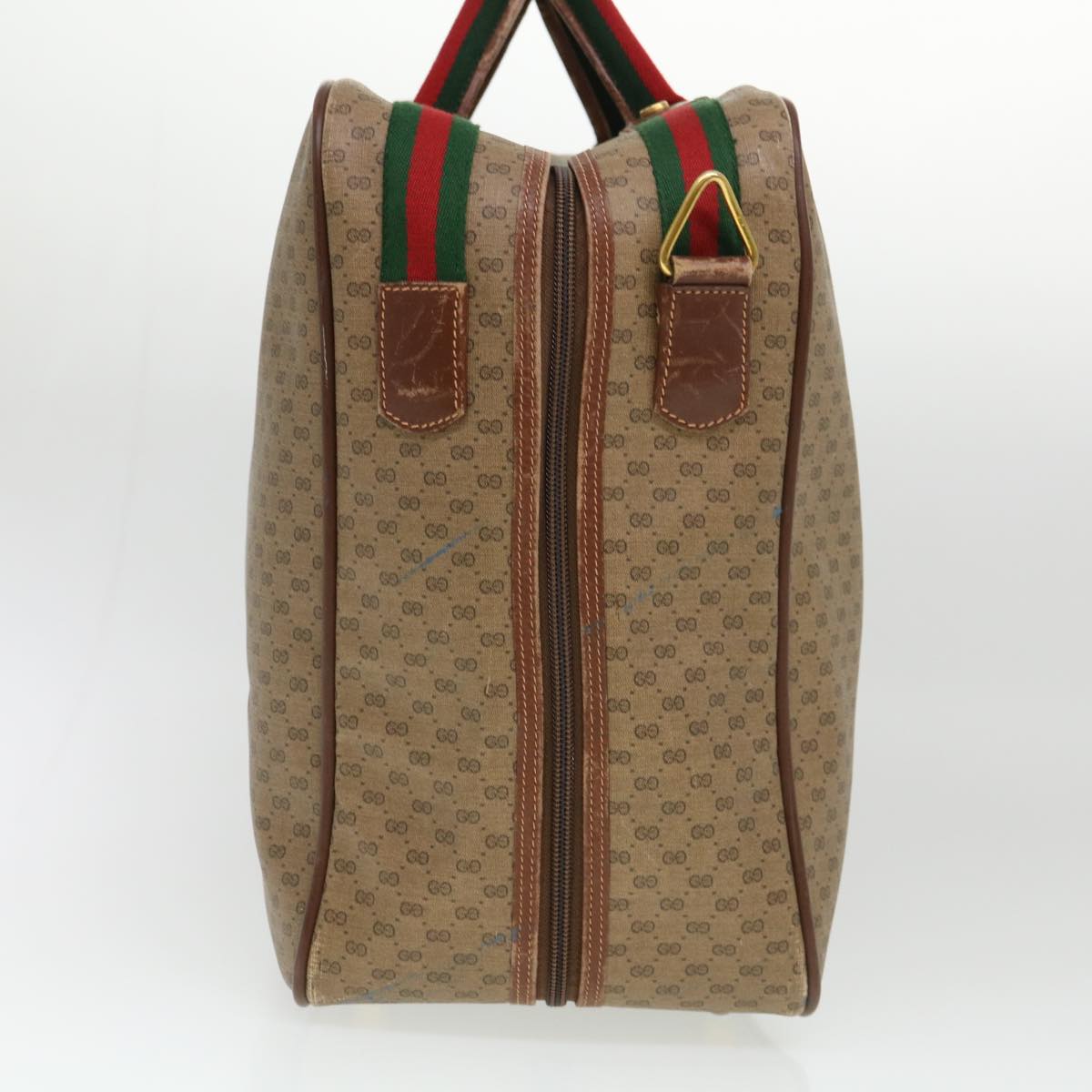 GUCCI Web Sherry Line Micro GG Canvas Boston Bag PVC Leather Brown 38417