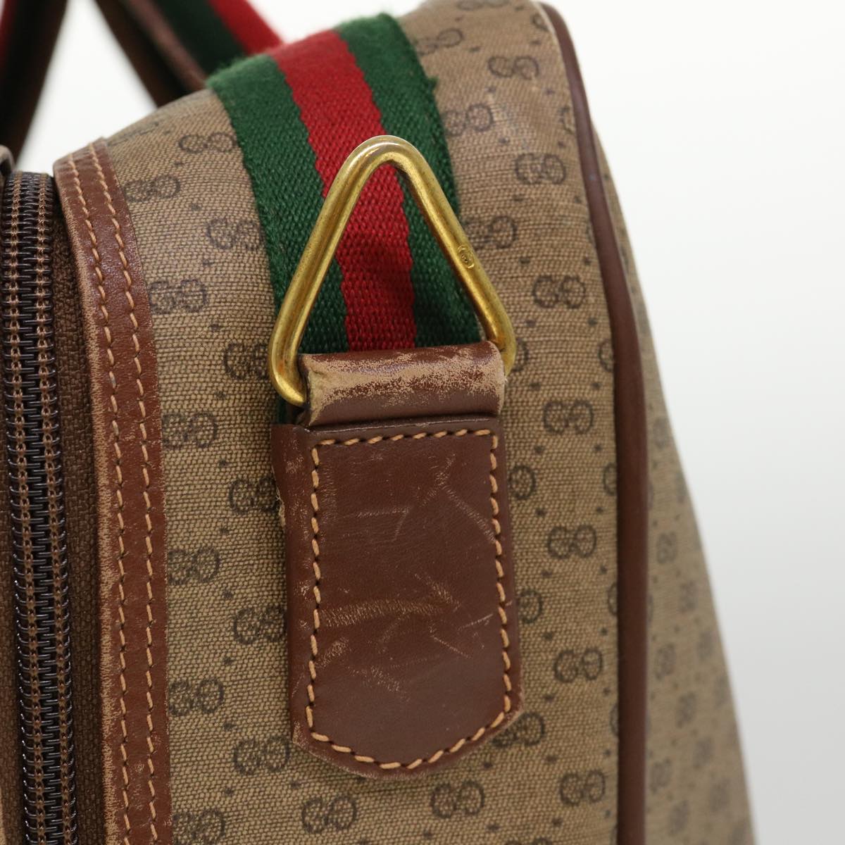 GUCCI Web Sherry Line Micro GG Canvas Boston Bag PVC Leather Brown 38417