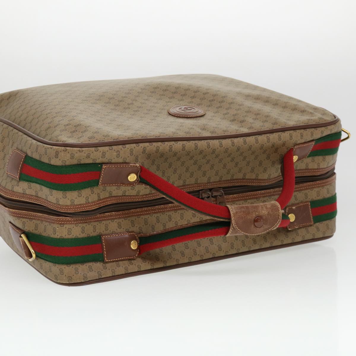 GUCCI Web Sherry Line Micro GG Canvas Boston Bag PVC Leather Brown 38417