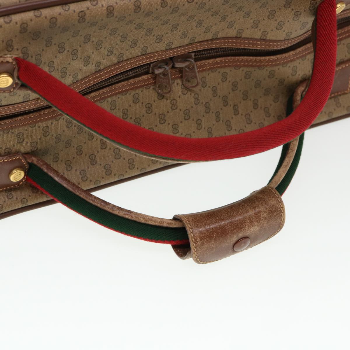 GUCCI Web Sherry Line Micro GG Canvas Boston Bag PVC Leather Brown 38417
