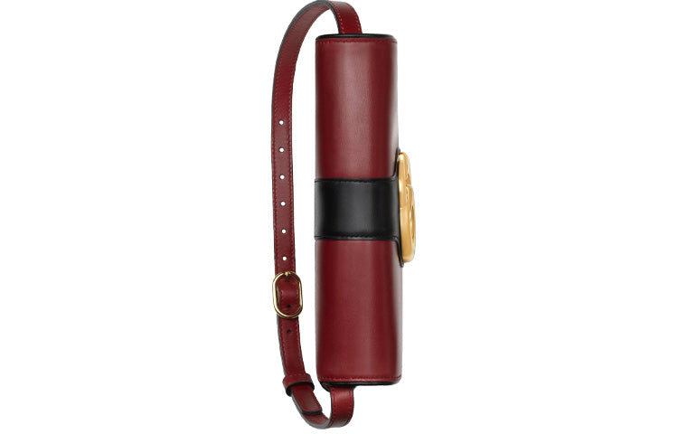 GUCCI Arli Gold Label Logo Colorblock Leather Shoulder Messenger Bag Small Red / Black 550129-0V1IG-6663