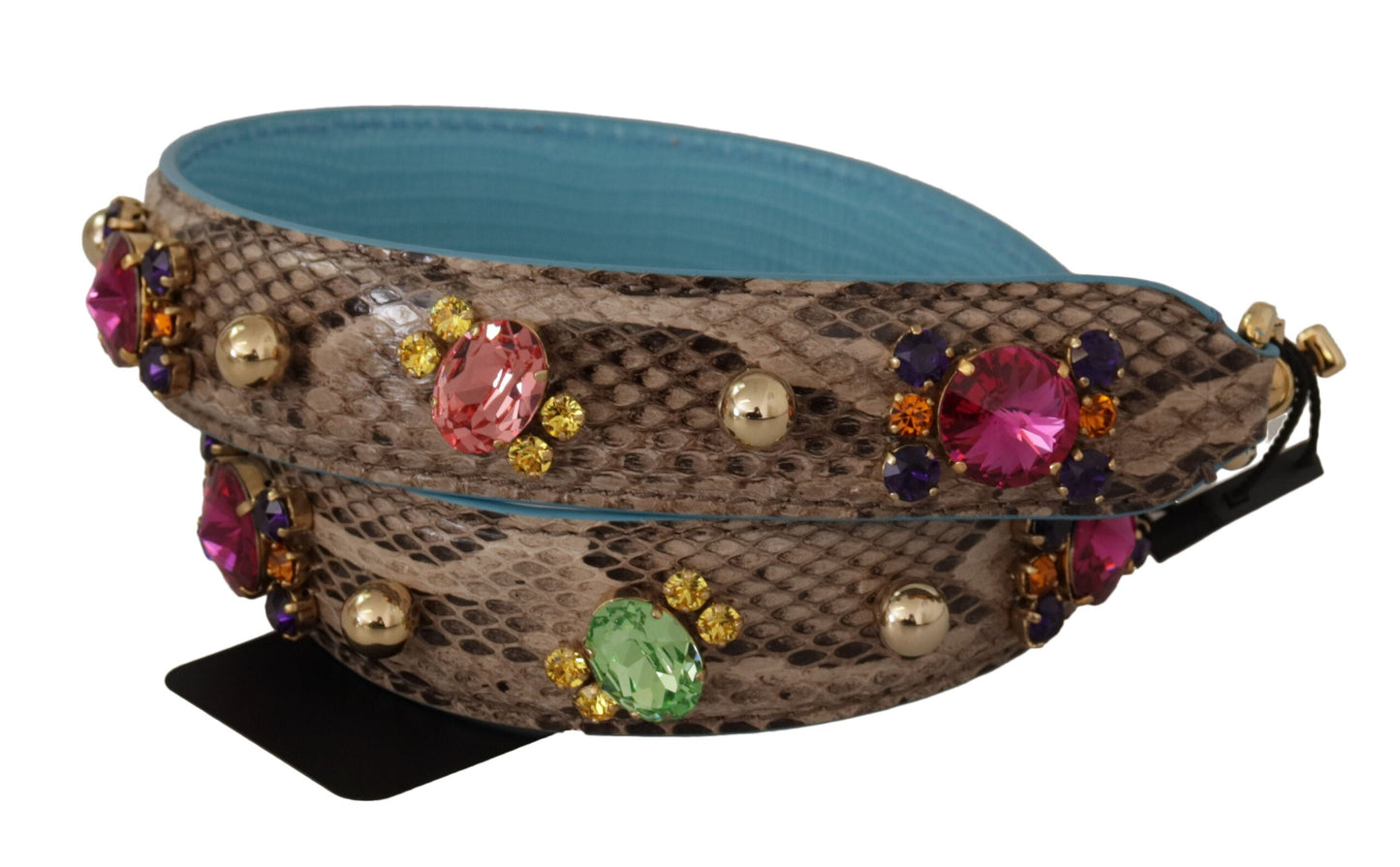 Dolce & Gabbana Brown Exotic Leather Crystals Shoulder Strap