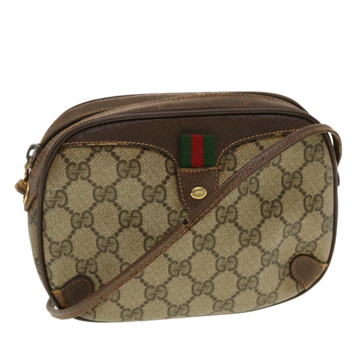 GUCCI GG Canvas Web Sherry Line Shoulder Bag Beige Red Green 43903