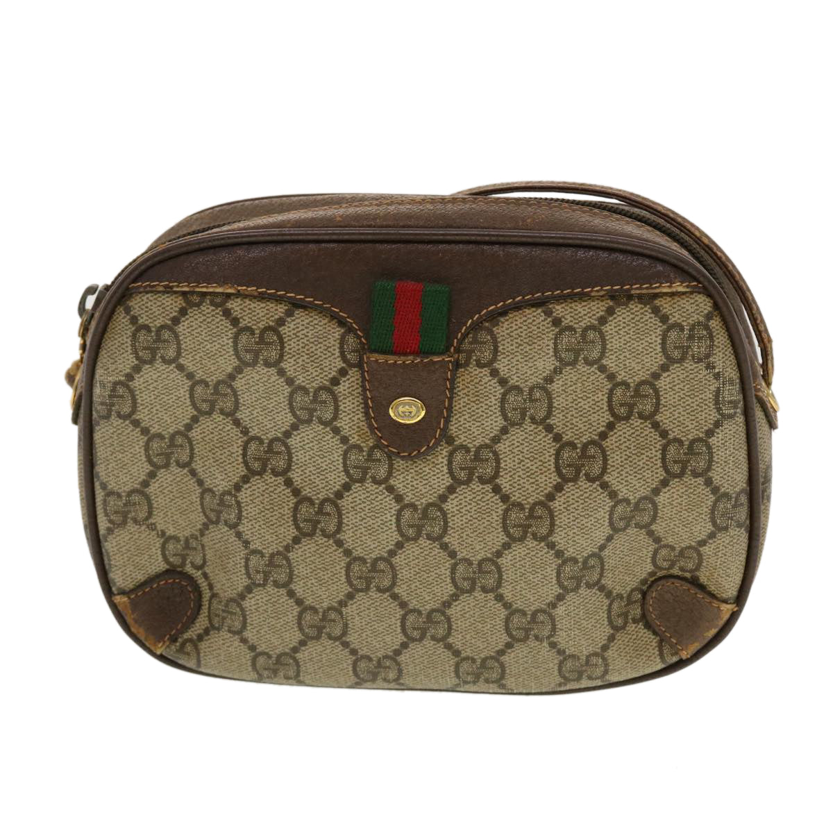 GUCCI GG Canvas Web Sherry Line Shoulder Bag Beige Red Green 43903