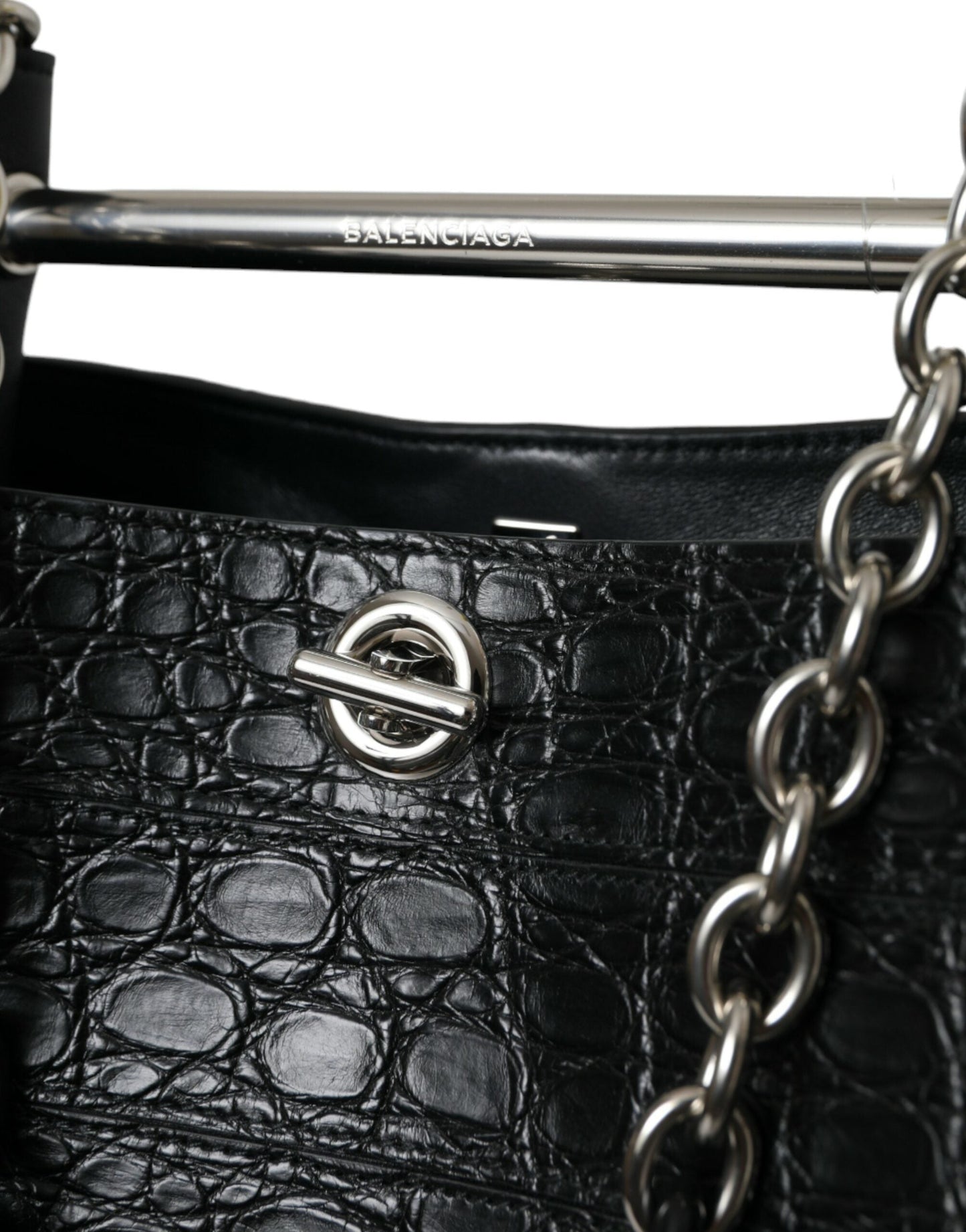 Balenciaga Black Exotic Skin Leather Maxi Bucket Tote Purse Bag