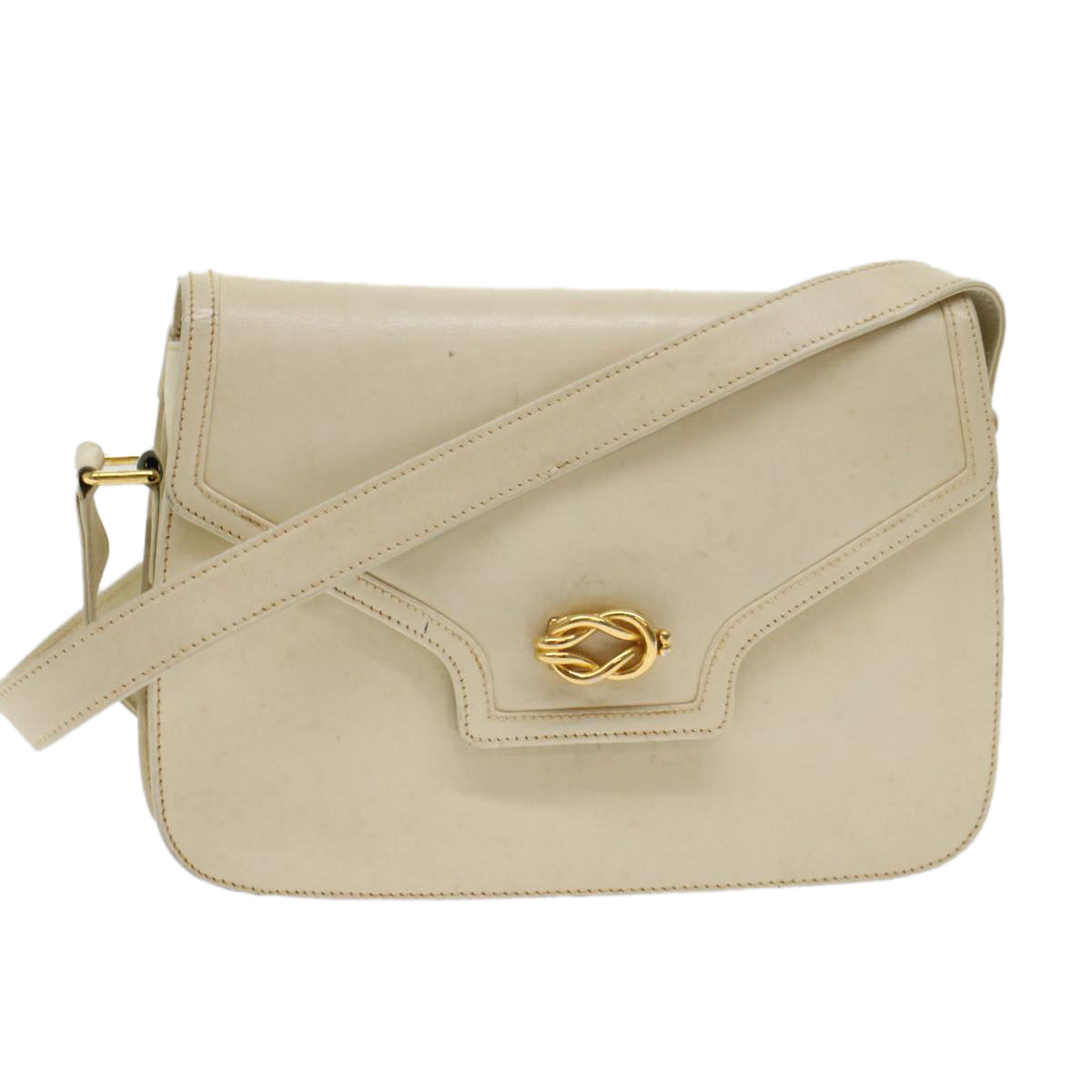 GUCCI Turn Lock Shoulder Bag Leather White 001.406.0587 45900
