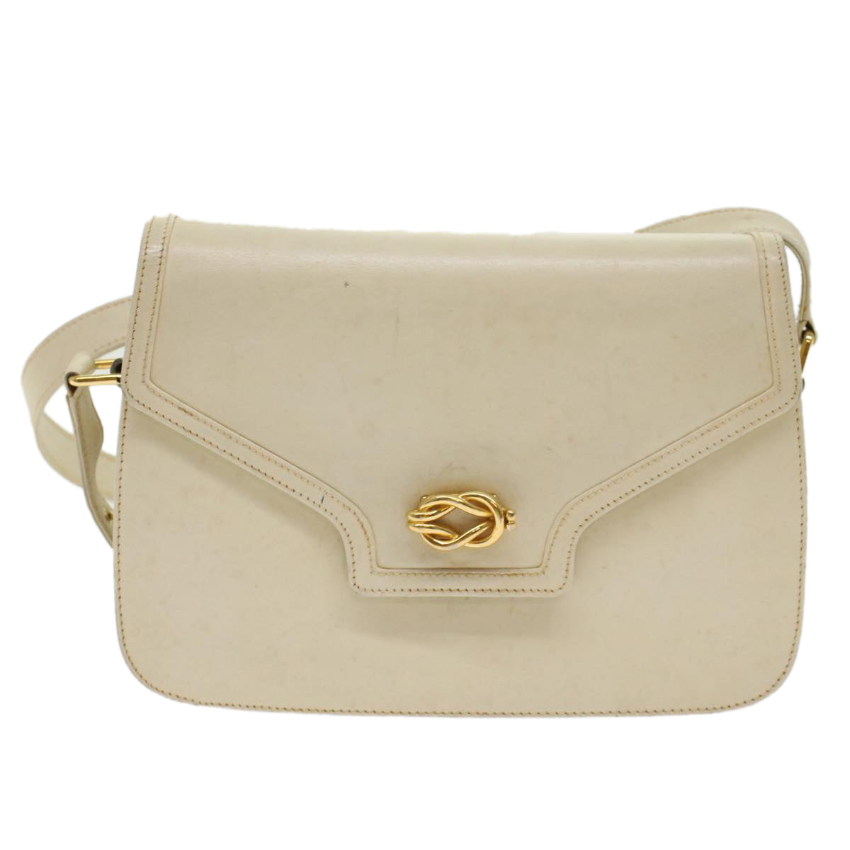 GUCCI Turn Lock Shoulder Bag Leather White 001.406.0587 45900