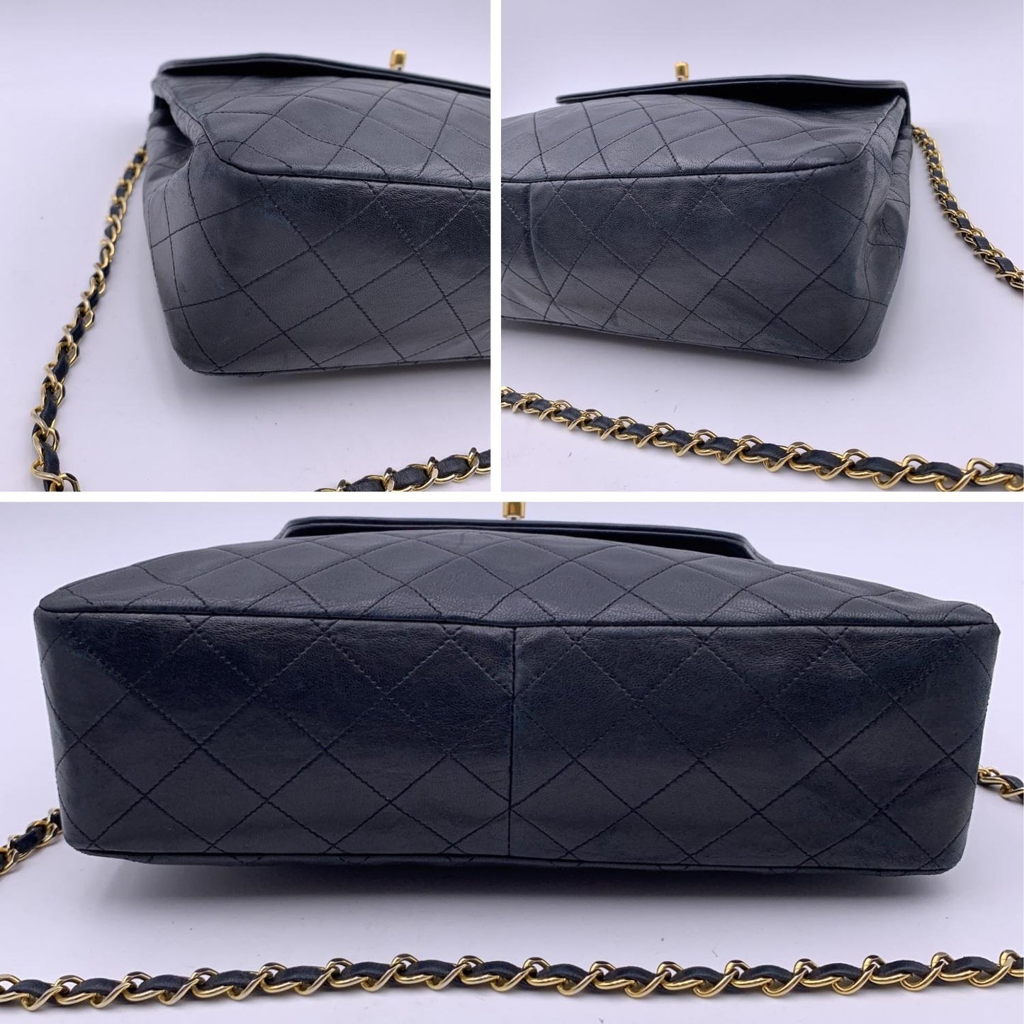 Chanel Vintage Black Quilted Trapeze Flap Shoulder Bag With Wallet