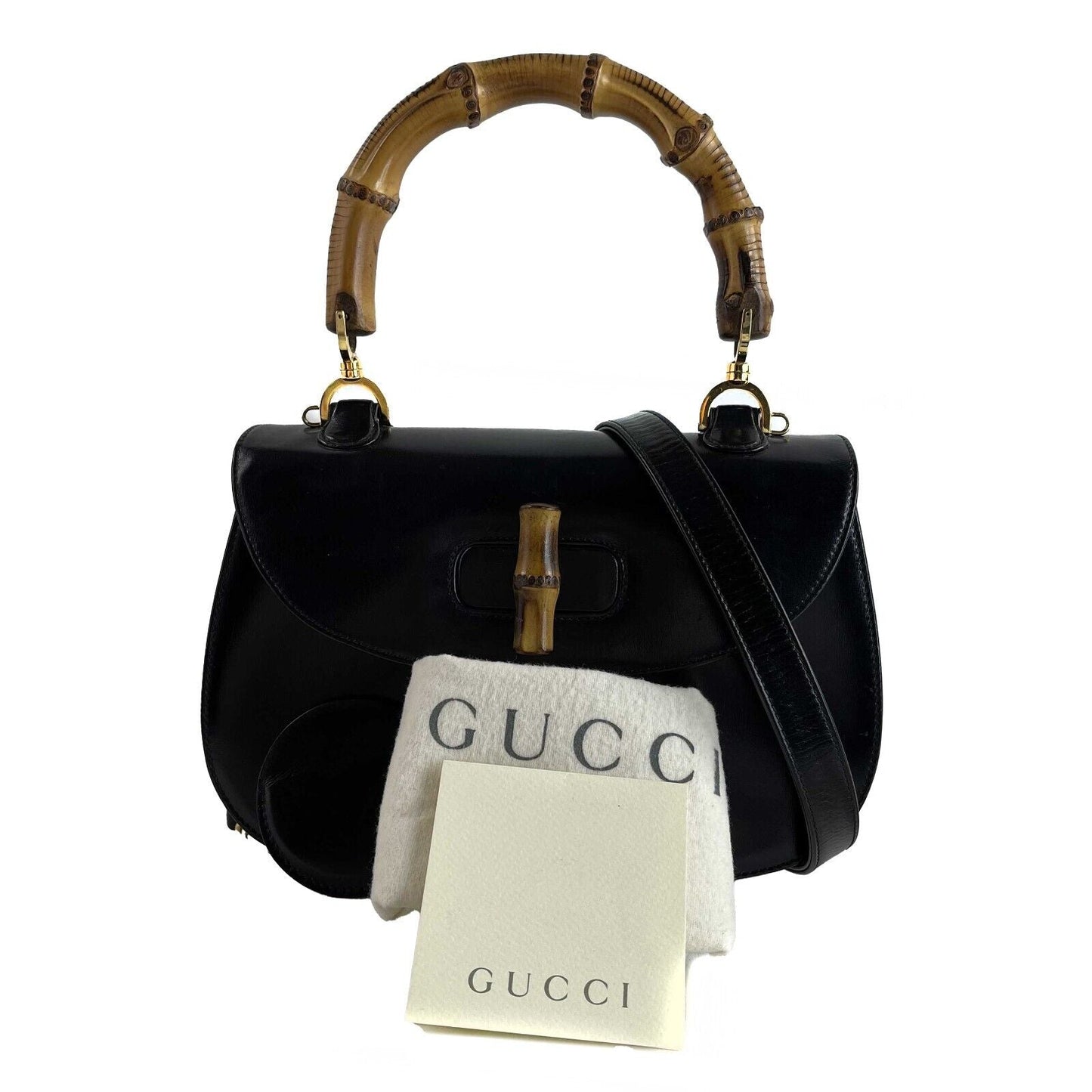 GUCCI Vintage Bamboo Night Handle Black shoulder crossbody bag