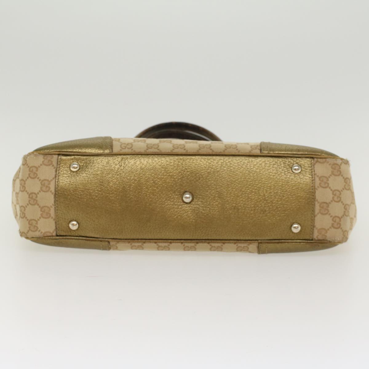 GUCCI GG Canvas Shoulder Bag Leather Beige Gold 168805 47525