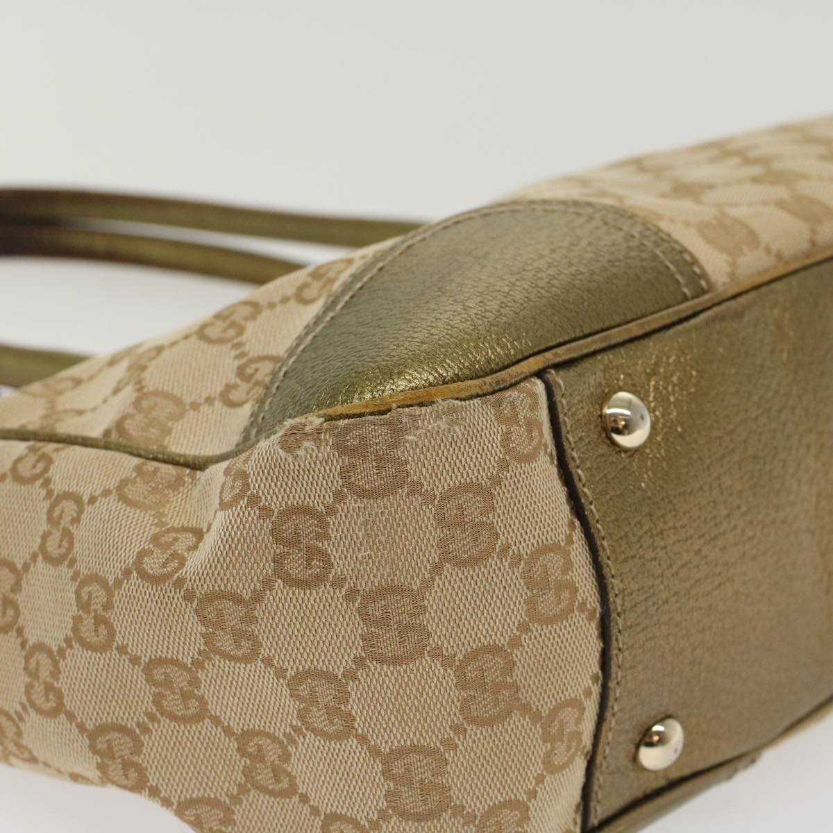 GUCCI GG Canvas Shoulder Bag Leather Beige Gold 168805 47525