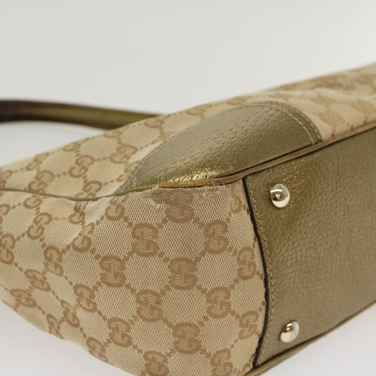 GUCCI GG Canvas Shoulder Bag Leather Beige Gold 168805 47525