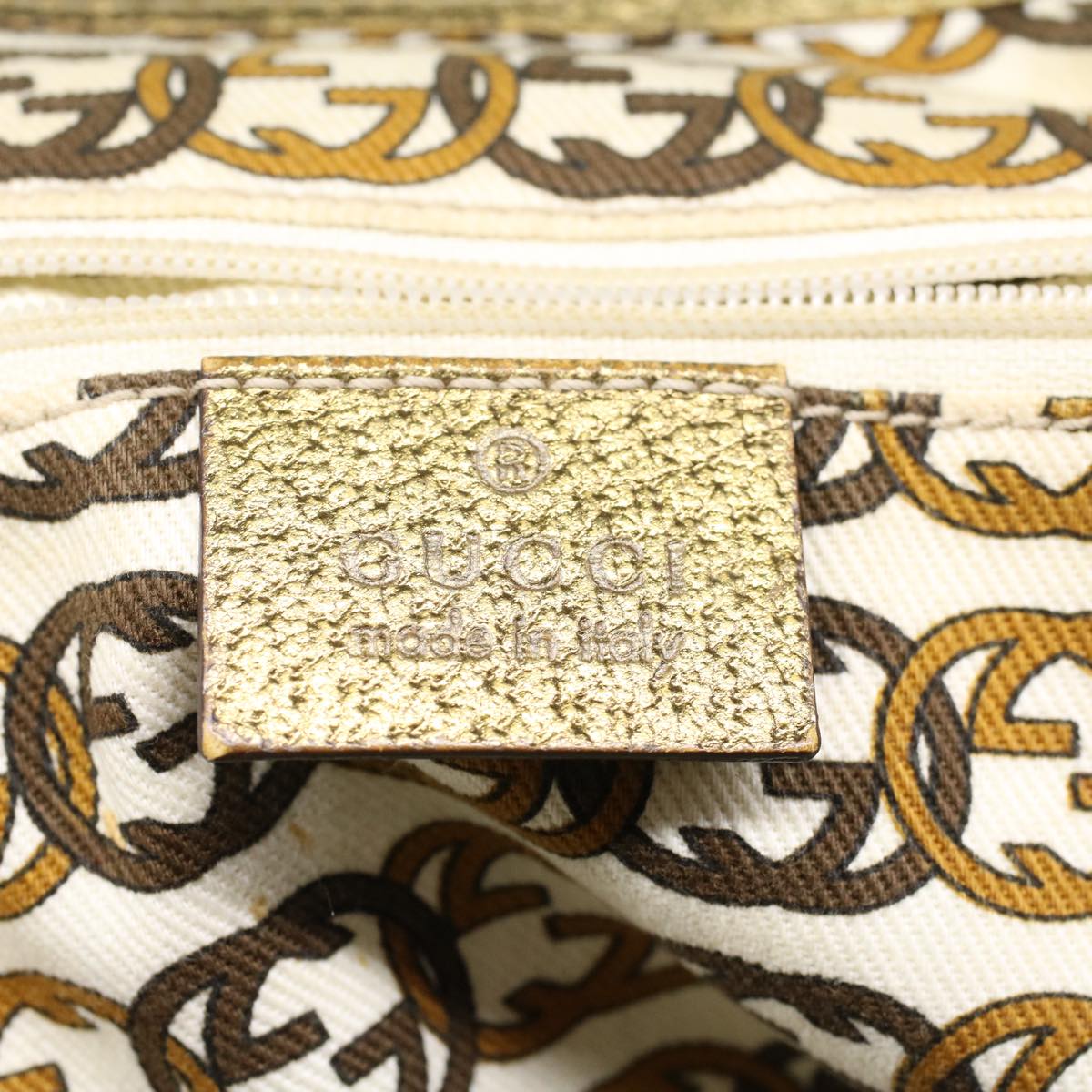 GUCCI GG Canvas Shoulder Bag Leather Beige Gold 168805 47525