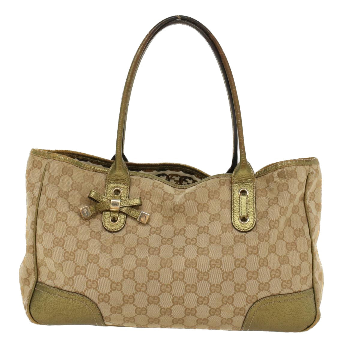 GUCCI GG Canvas Shoulder Bag Leather Beige Gold 168805 47525