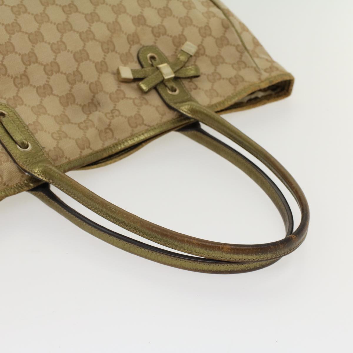GUCCI GG Canvas Shoulder Bag Leather Beige Gold 168805 47525