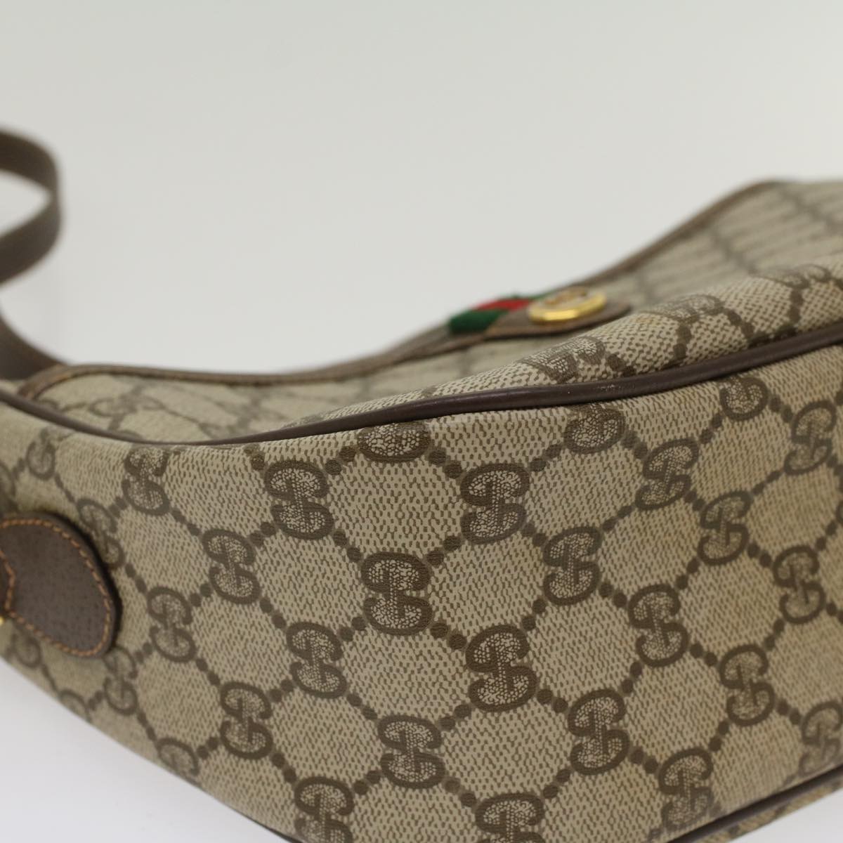 GUCCI GG Canvas Web Sherry Line Shoulder Bag PVC Leather Beige Green 47988