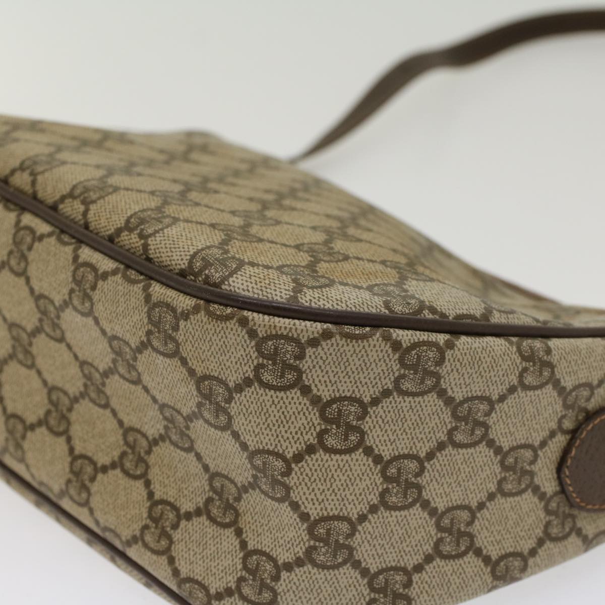 GUCCI GG Canvas Web Sherry Line Shoulder Bag PVC Leather Beige Green 47988