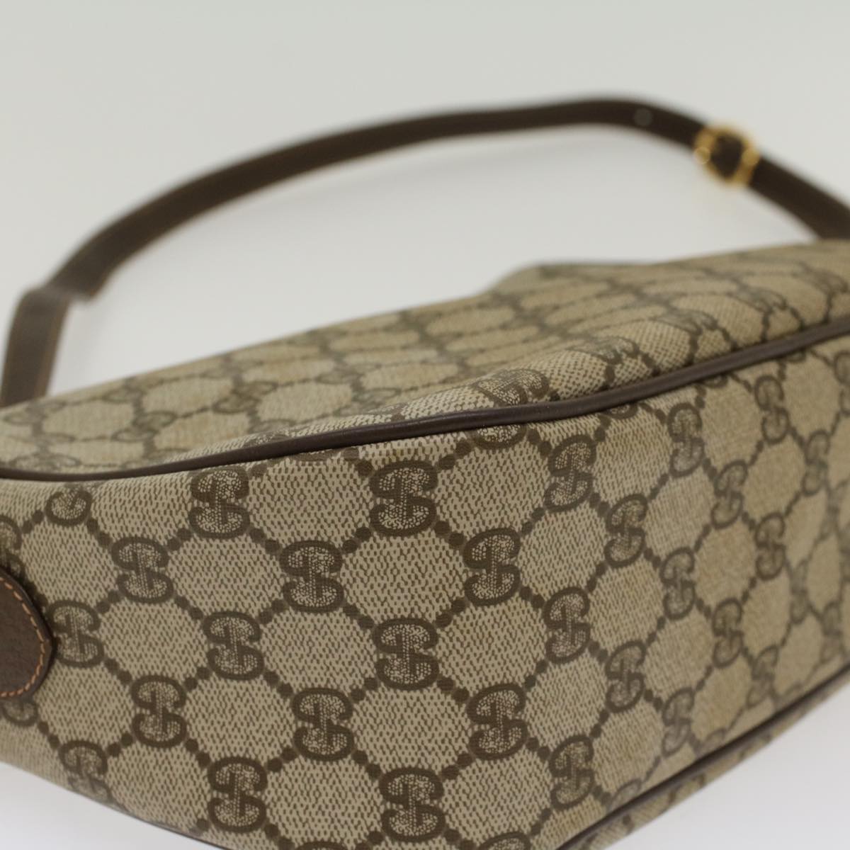 GUCCI GG Canvas Web Sherry Line Shoulder Bag PVC Leather Beige Green 47988