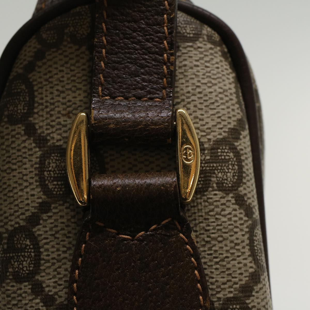 GUCCI GG Canvas Web Sherry Line Shoulder Bag PVC Leather Beige Green 47988