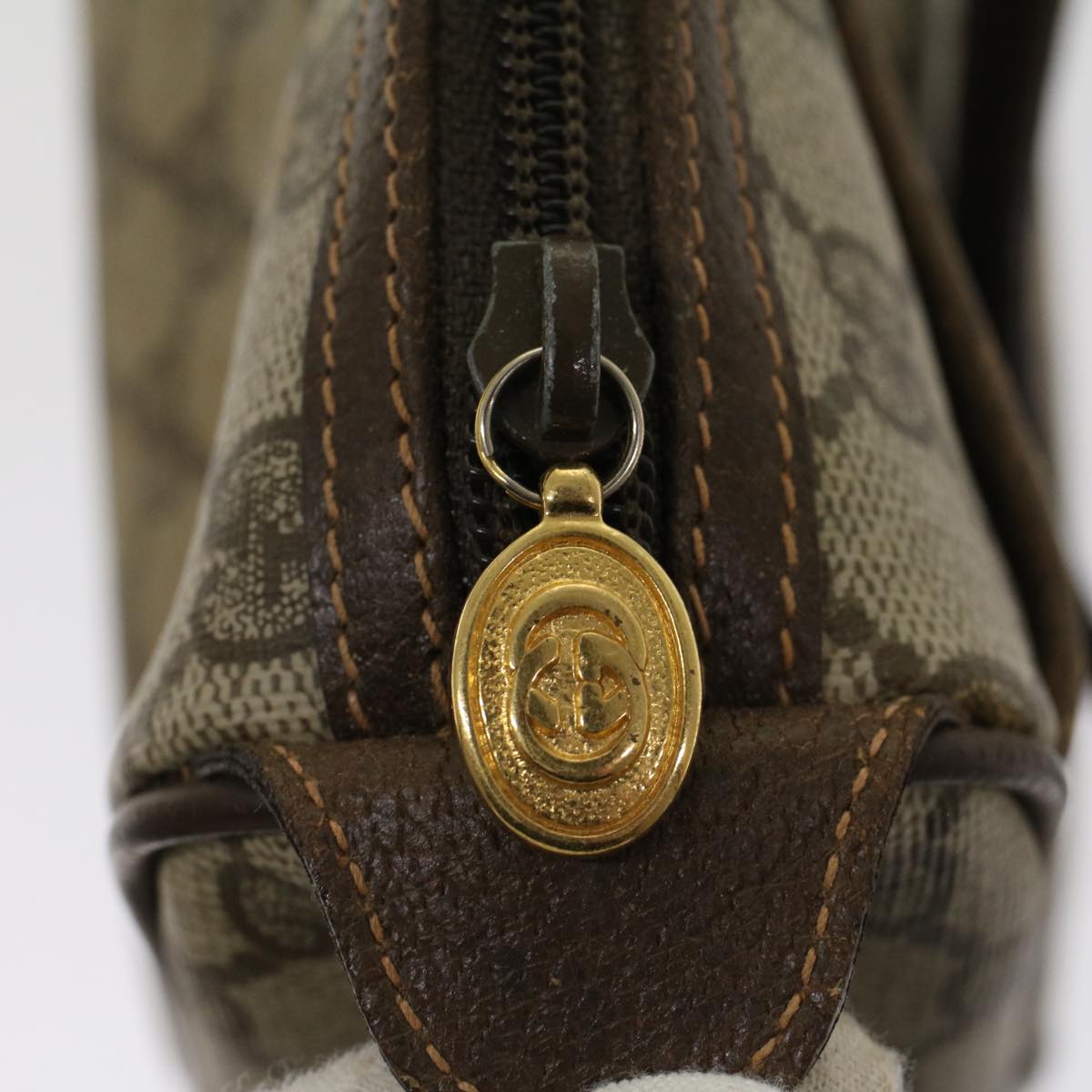 GUCCI GG Canvas Web Sherry Line Shoulder Bag PVC Leather Beige Green 47988