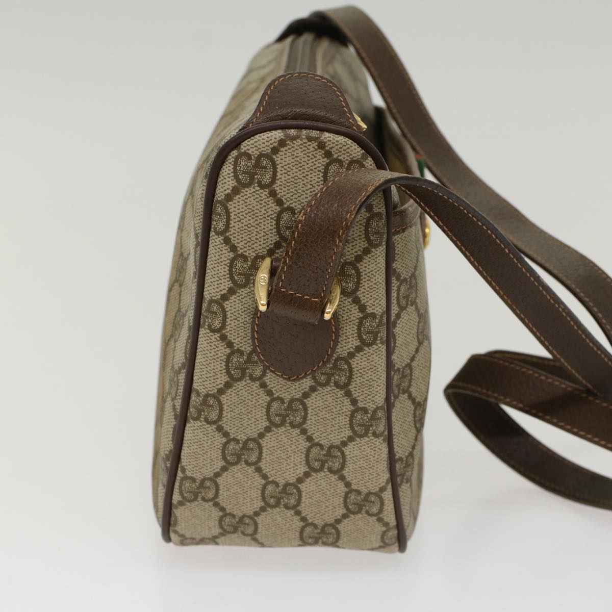 GUCCI GG Canvas Web Sherry Line Shoulder Bag PVC Leather Beige Green 47988