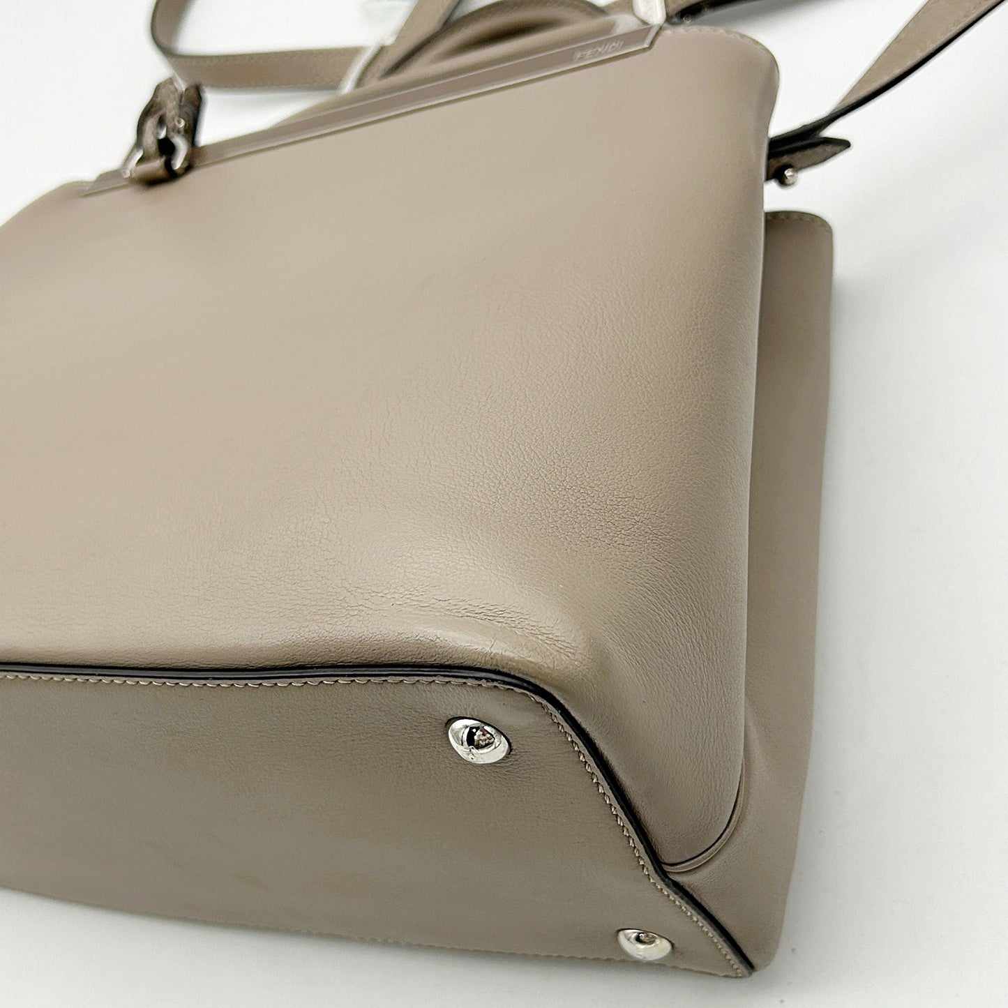 FENDI Vitello Dolce Century Petite 2Jours Tote Tortora Carbone LA11489