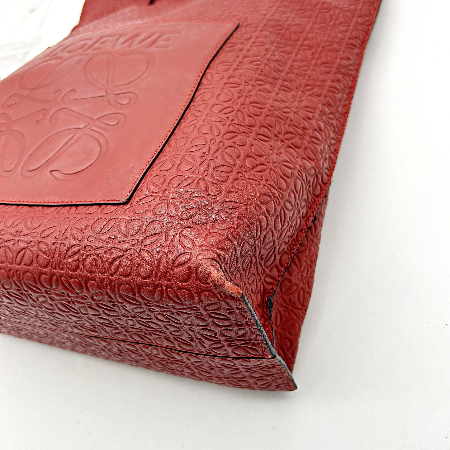 Pre-owned Loewe bolso tote de piel con anagrama rojo Roja Burdeos Cuero Becerro LA32255
