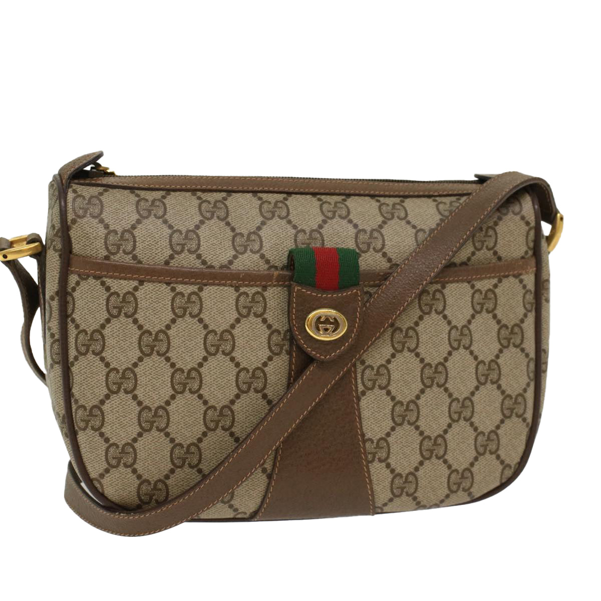 GUCCI GG Canvas Web Sherry Line Shoulder Bag Beige Green 39.02.032 48249