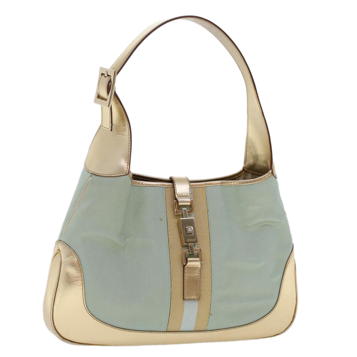 GUCCI Jackie Sherry Line Shoulder Bag Nylon Leather Light Blue Beige 48751