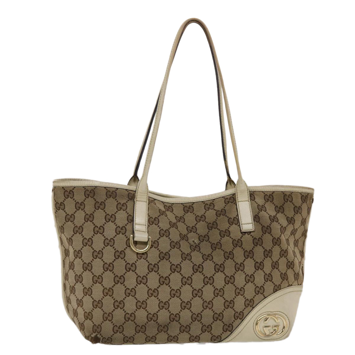 GUCCI GG Canvas Tote Bag Beige White 49053