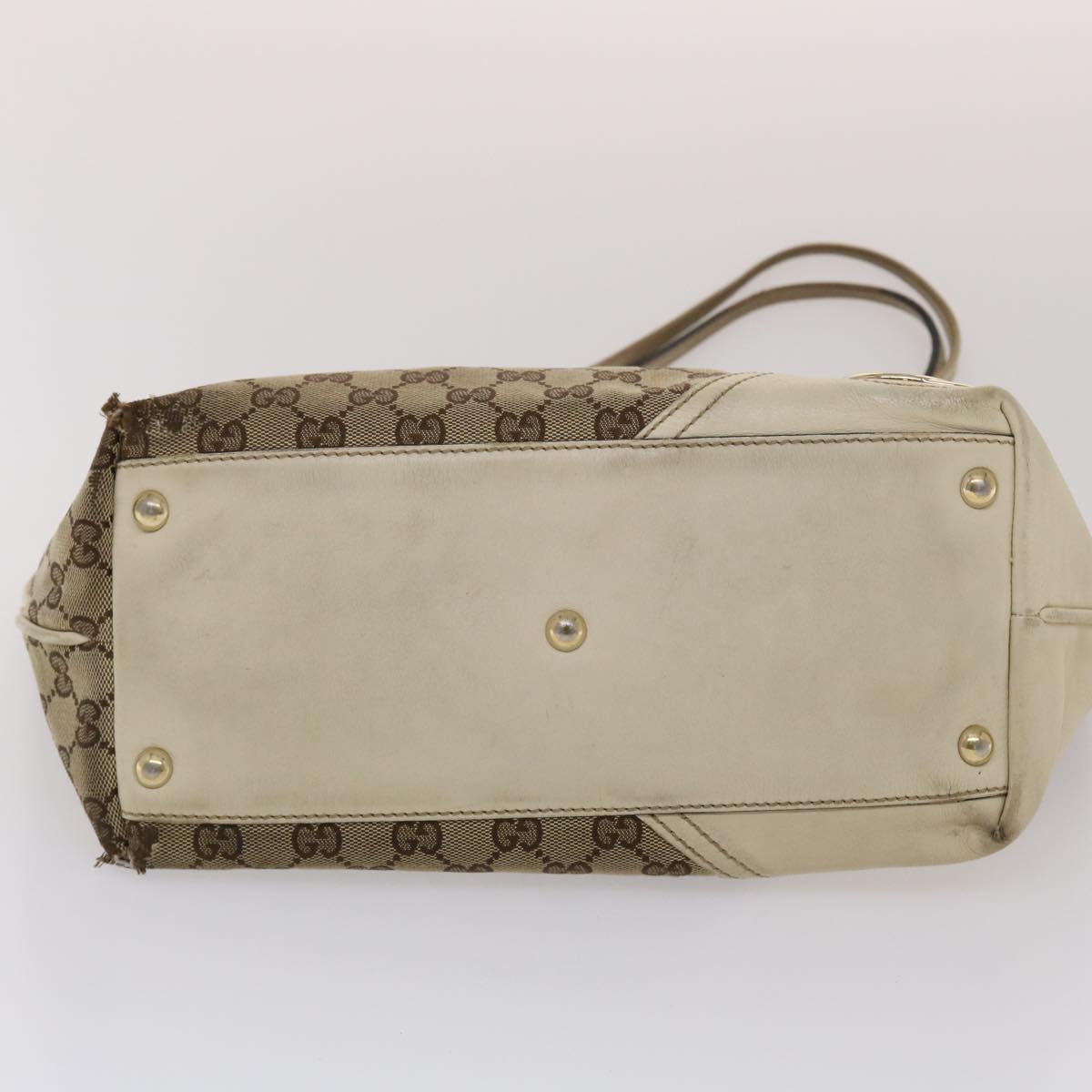 GUCCI GG Canvas Tote Bag Beige White 49053
