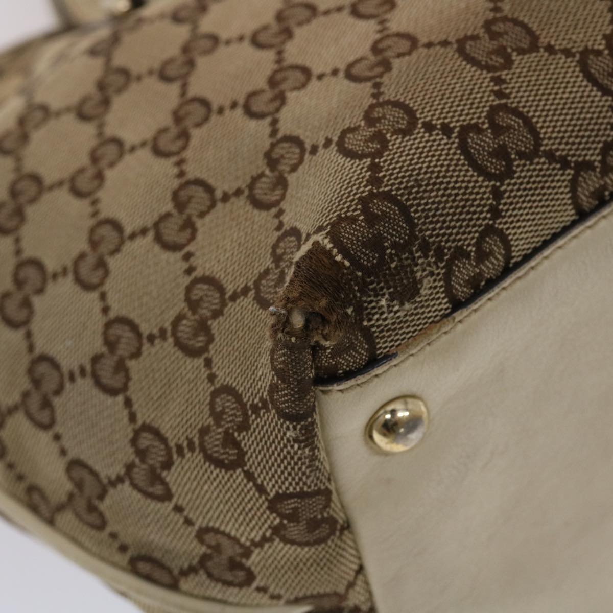 GUCCI GG Canvas Tote Bag Beige White 49053