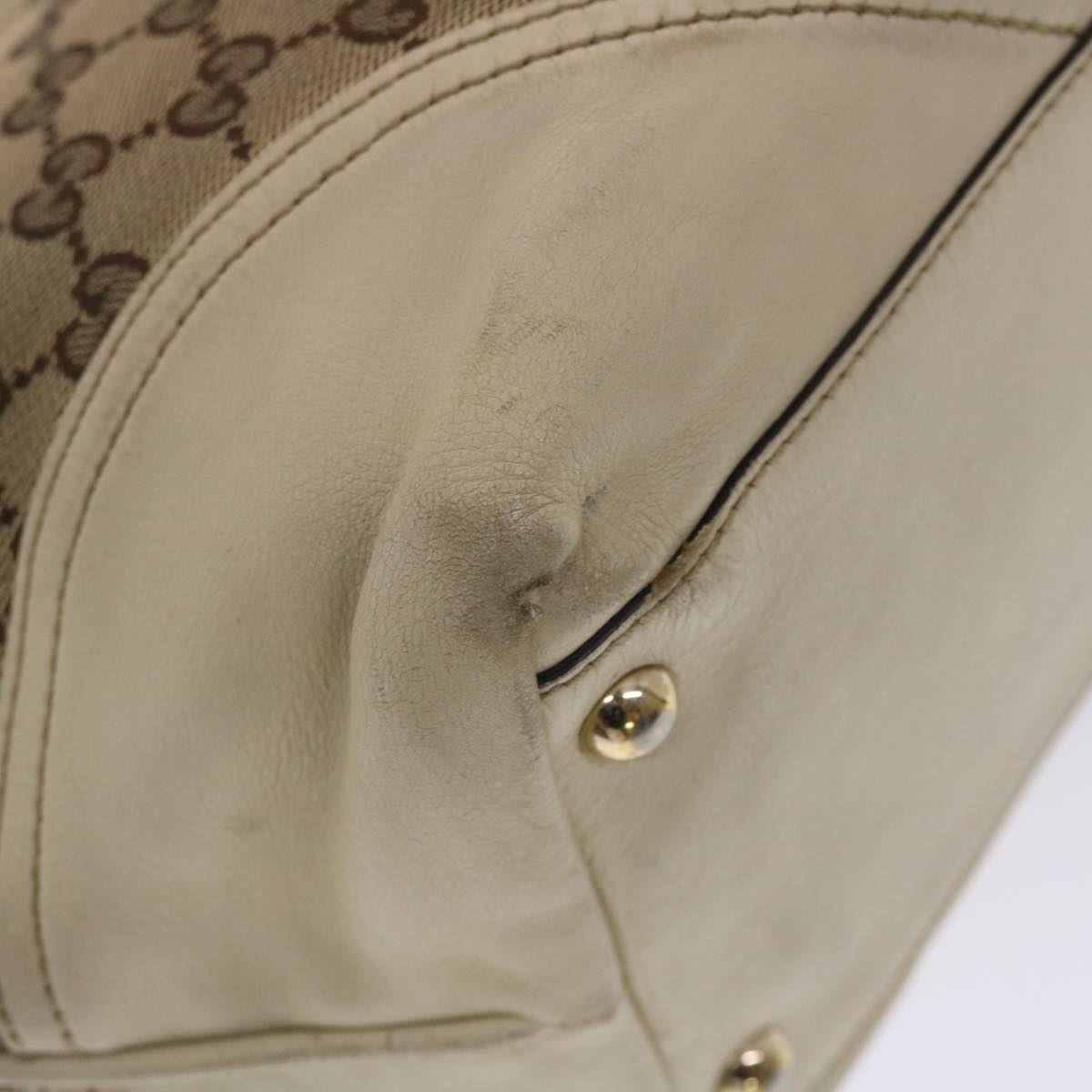 GUCCI GG Canvas Tote Bag Beige White 49053