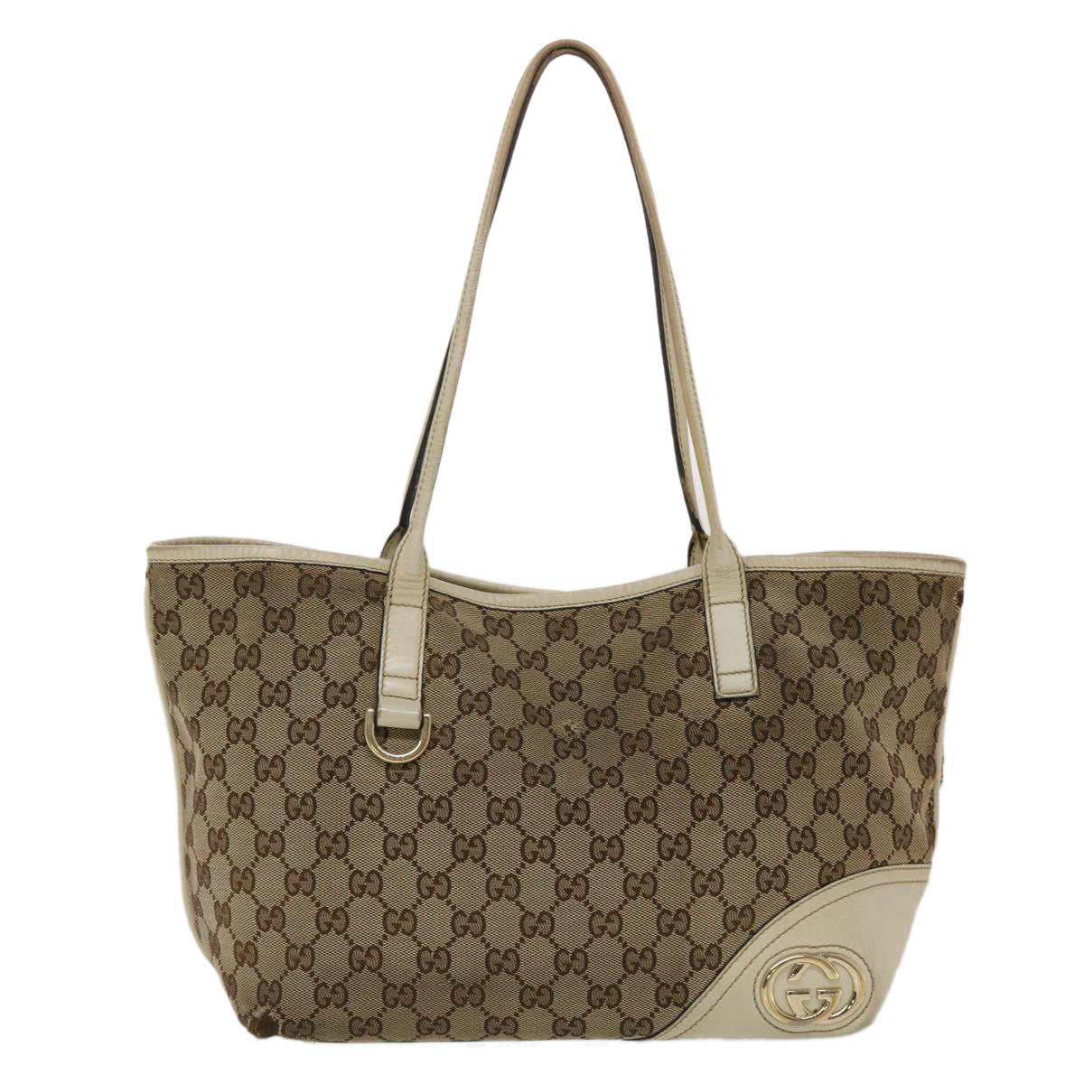 GUCCI GG Canvas Tote Bag Beige White 49053