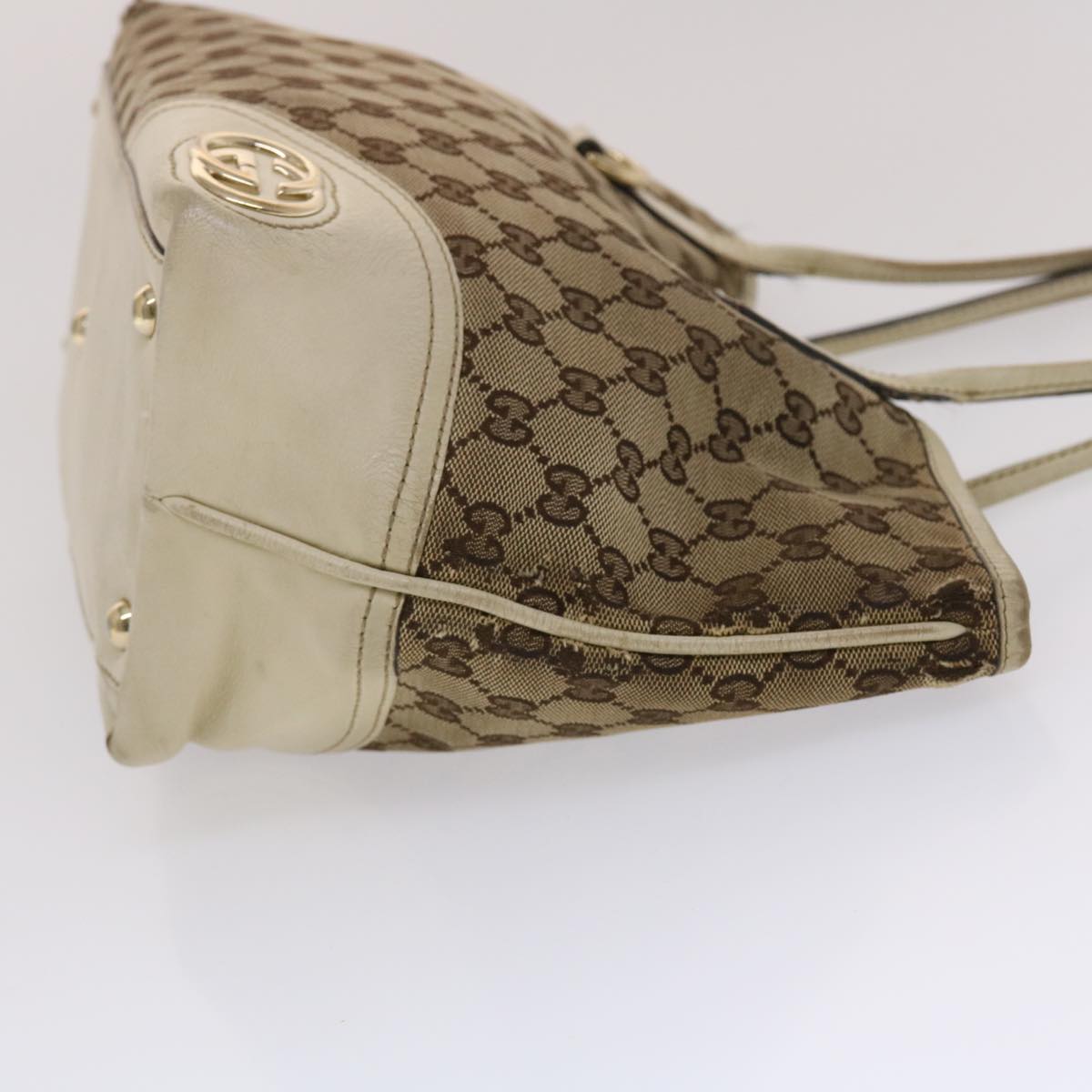 GUCCI GG Canvas Tote Bag Beige White 49053